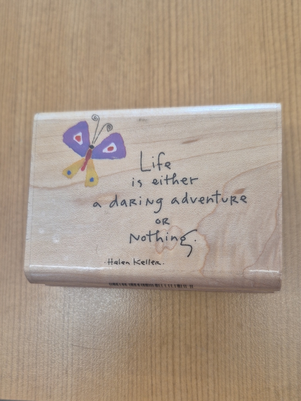 Inspirational Wood Stamp with Purple Butterfly Design By Inkadinkadoo